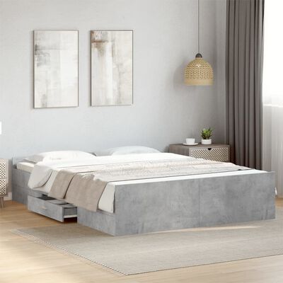 vidaXL Bed Frame with Drawers without Mattress Concrete Grey 140x200 cm