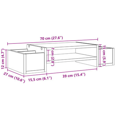 vidaXL Monitor Stand with Storage Brown Oak 70x27x15 cm Engineered Wood