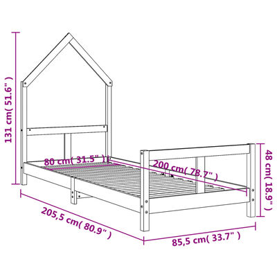 vidaXL Kids Bed Frame 80x200 cm Solid Wood Pine