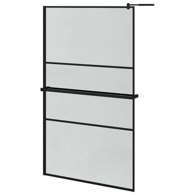 vidaXL Walk-in Shower Wall with Shelf Black 115x195 cm ESG Glass&Aluminium