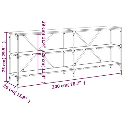 vidaXL Console Table Smoked Oak 200x30x75 cm Engineered Wood and Iron