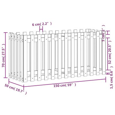 vidaXL Garden Raised Bed with Fence Design 150x50x70 cm Impregnated Wood Pine