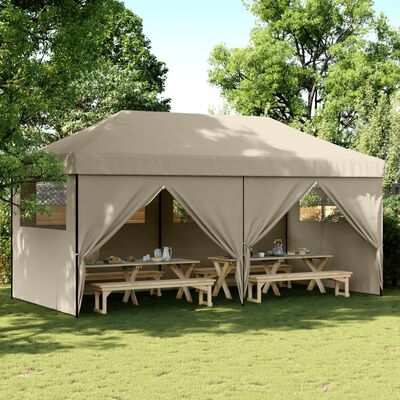 vidaXL Foldable Party Tent Pop-Up with 4 Sidewalls Taupe