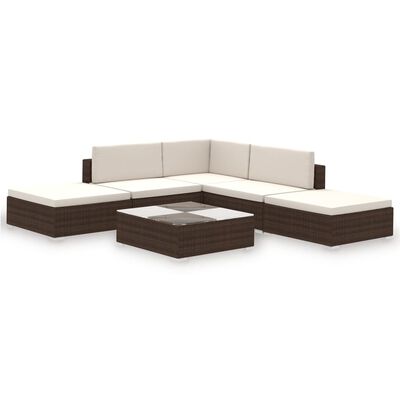 vidaXL 6 Piece Garden Lounge Set with Cushions Poly Rattan Brown