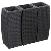 vidaXL Garden Raised Beds 3 pcs Poly Rattan Black