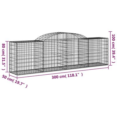 vidaXL Arched Gabion Baskets 10 pcs 300x50x80/100 cm Galvanised Iron