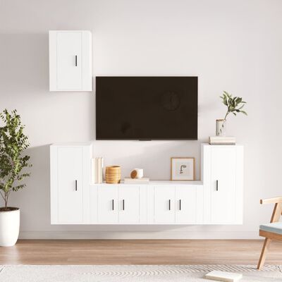 vidaXL 5 Piece TV Cabinet Set White Engineered Wood