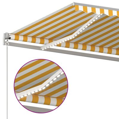 vidaXL Manual Retractable Awning with LED 600x300 cm Yellow and White