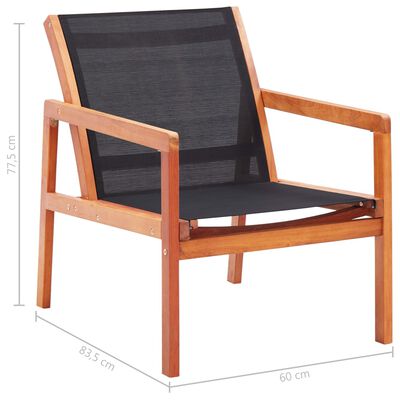 vidaXL Garden Lounge Chair Black Solid Eucalyptus Wood and Textilene