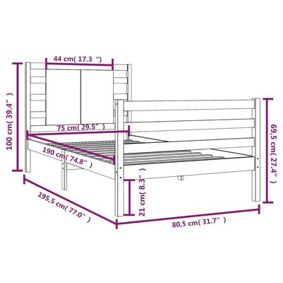 vidaXL Bed Frame without Mattress 75x190 cm Small Single Solid Wood Pine