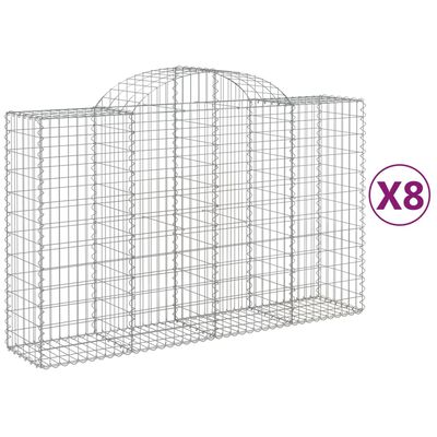 vidaXL Arched Gabion Baskets 8 pcs 200x50x120/140 cm Galvanised Iron