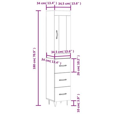 vidaXL Highboard Black 34.5x34x180 cm Engineered Wood