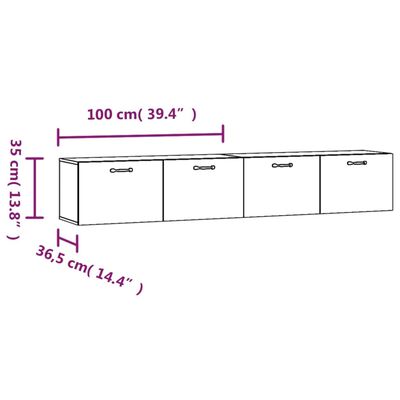 vidaXL Wall Cabinets 2 pcs Black 100x36.5x35 cm Engineered Wood