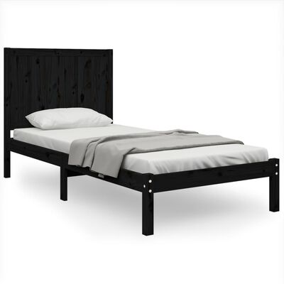 vidaXL Bed Frame without Mattress Black 75x190 cm Small Single Solid Wood Pine