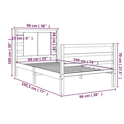 vidaXL Bed Frame without Mattress White 90x190 cm Single Solid Wood Pine