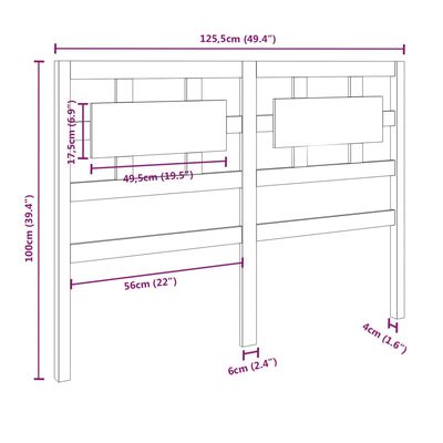 vidaXL Bed Headboard Honey Brown 125.5x4x100 cm Solid Wood Pine