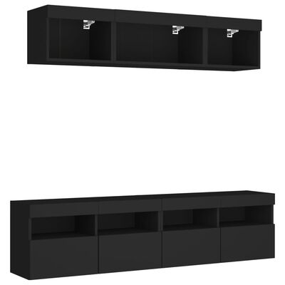 vidaXL 5 Piece TV Wall Units with LED Black Engineered Wood