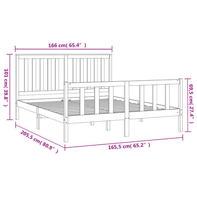 vidaXL Bed Frame with Headboard White 160x200 cm Solid Wood Pine