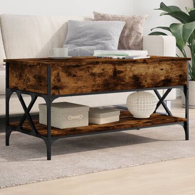 vidaXL Coffee Table Smoked Oak 100x50x50 cm Engineered Wood and Metal