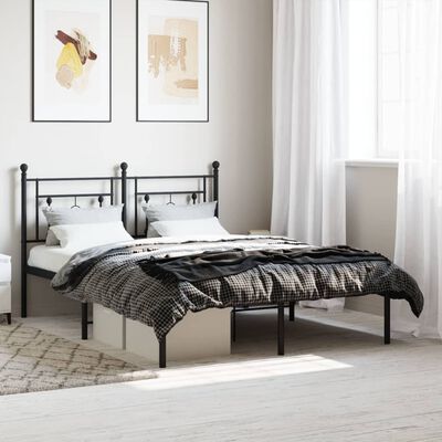 vidaXL Metal Bed Frame without Mattress with Headboard Black 140x200 cm