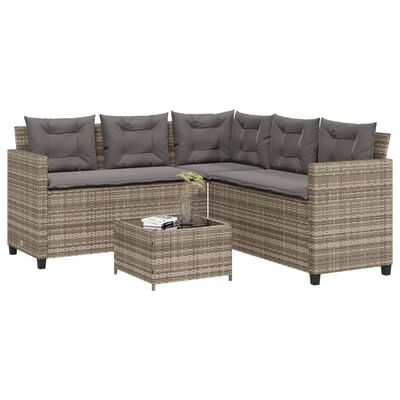 vidaXL Garden Sofa with Table and Cushions L-Shaped Grey Poly Rattan