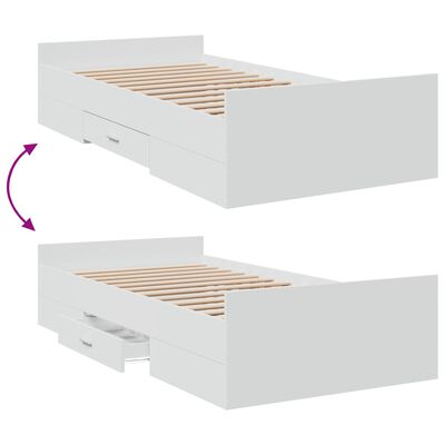 vidaXL Bed Frame with Drawers White 90x190 cm Single Engineered Wood