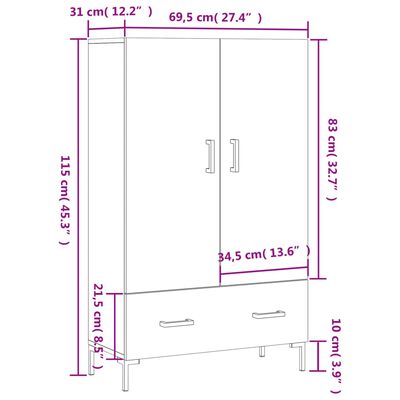 vidaXL Highboard Smoked Oak 69.5x31x115 cm Engineered Wood