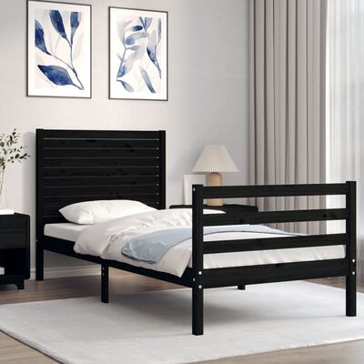 vidaXL Bed Frame without Mattress Black 90x200 cm Solid Wood