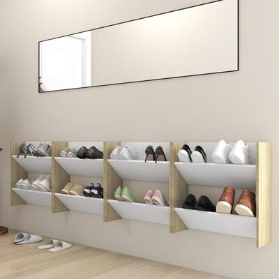 vidaXL Wall Shoe Cabinets 4 pcs White&Sonoma Oak 60x18x60 cm Engineered Wood