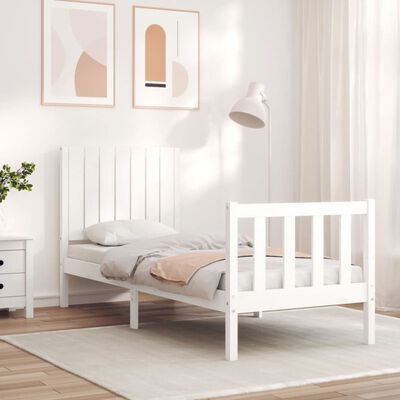 vidaXL Bed Frame without Mattress White Small Single Solid Wood Pine