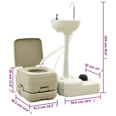 vidaXL Portable Camping Toilet and Handwash Stand Set with Water Tank