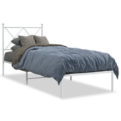 vidaXL Metal Bed Frame without Mattress with Headboard White 75x190 cm Small Single