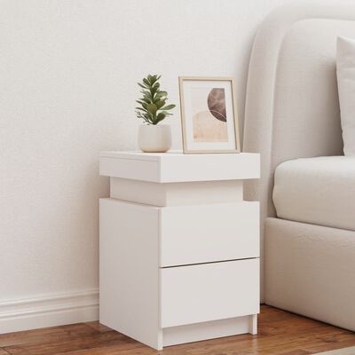 vidaXL Bedside Cabinet with LED Lights White 35x39x55 cm