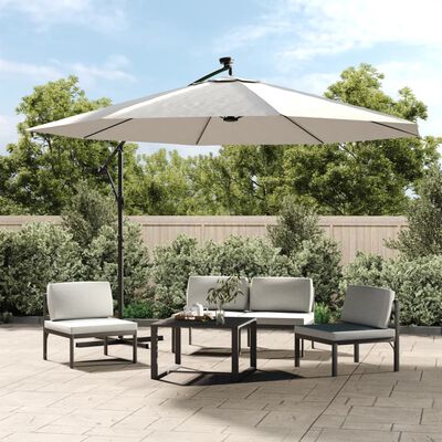 vidaXL Cantilever Garden Parasol with LED Lights and Metal Pole 350 cm Sand