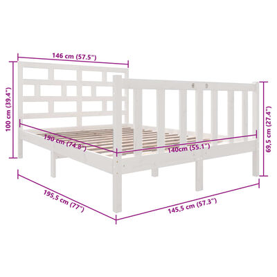 vidaXL Bed Frame without Mattress White Solid Wood 140x190 cm (810063+814195)