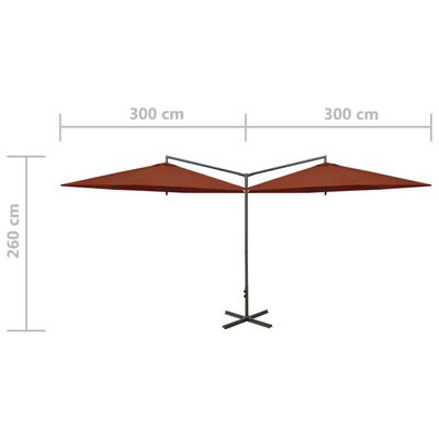 vidaXL Double Garden Parasol with Steel Pole Terracotta 600 cm