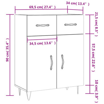 vidaXL Sideboard Concrete Grey 69.5x34x90 cm Engineered Wood