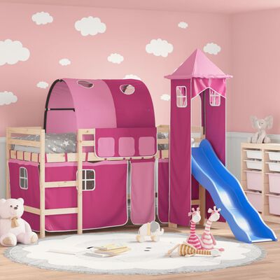 vidaXL Kids' Loft Bed with Tower without Mattress Pink 90x190 cm Single