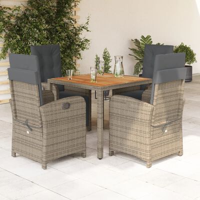 vidaXL 5 Piece Garden Dining Set with Cushions Grey Poly Rattan