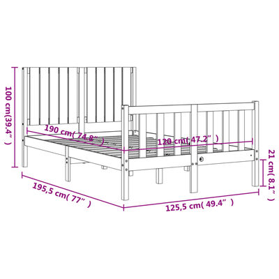 vidaXL Bed Frame without Mattress Black Small Double Solid Wood Pine