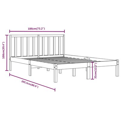 vidaXL Bed Frame without Mattress Black Solid Wood Pine 180x200 cm Super King