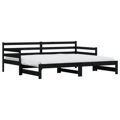 vidaXL Daybed with Trundle without Mattress Black 90x190 cm Single Solid Wood