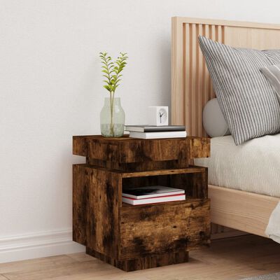 vidaXL Bedside Cabinet with LED Lights Smoked Oak 40x39x48.5 cm