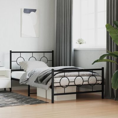 vidaXL Metal Bed Frame without Mattress with Footboard Black 107x203 cm