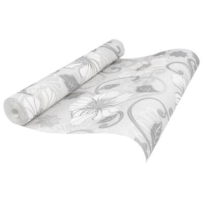 vidaXL Wallpaper 3D Flower Pattern Grey 10x0.53 m Non-woven