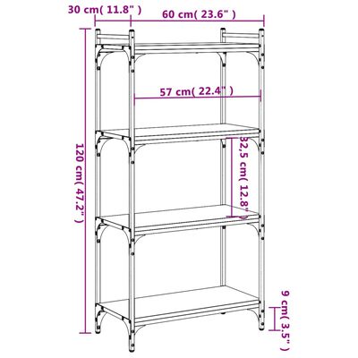 vidaXL Bookcase 4-Tier Brown Oak 60x30x120 cm Engineered Wood