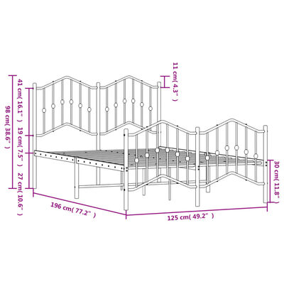 vidaXL Metal Bed Frame without Mattress with Footboard Black 120x190 cm Small Double