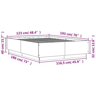 vidaXL Bed Frame with LED without Mattress Grey Sonoma 120x190 cm Small Double