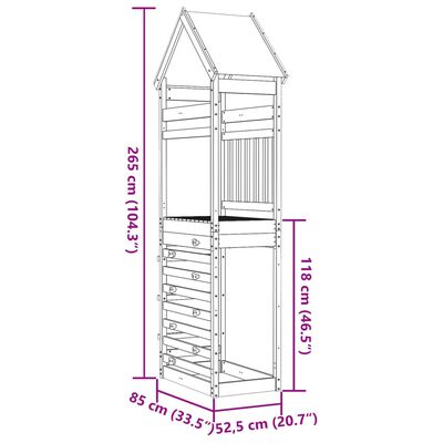 vidaXL Play Tower with Rockwall 85x52.5x265 cm Impregnated Wood Pine