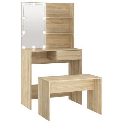 vidaXL Dressing Table Set with LED Sonoma Oak Engineered Wood